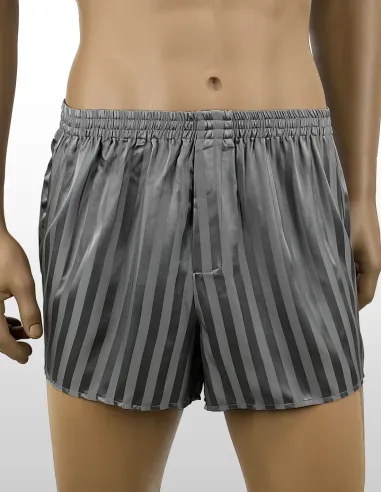 Zijden Boxershort Jacquard Stripe Steelgrey