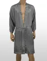 Zijden Kimono inSilk Jacquard Stripe Steelgrey