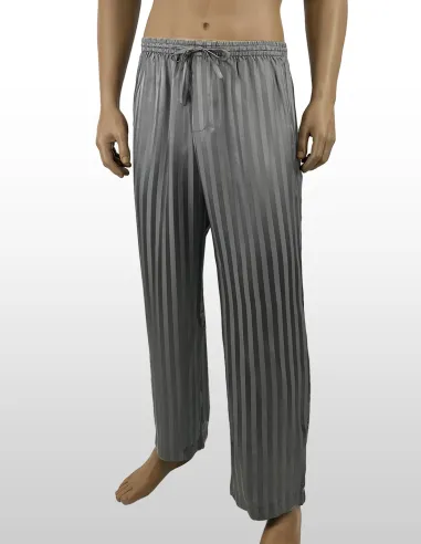 Zijden Loungebroek inSilk Jacquard Stripe Steelgrey